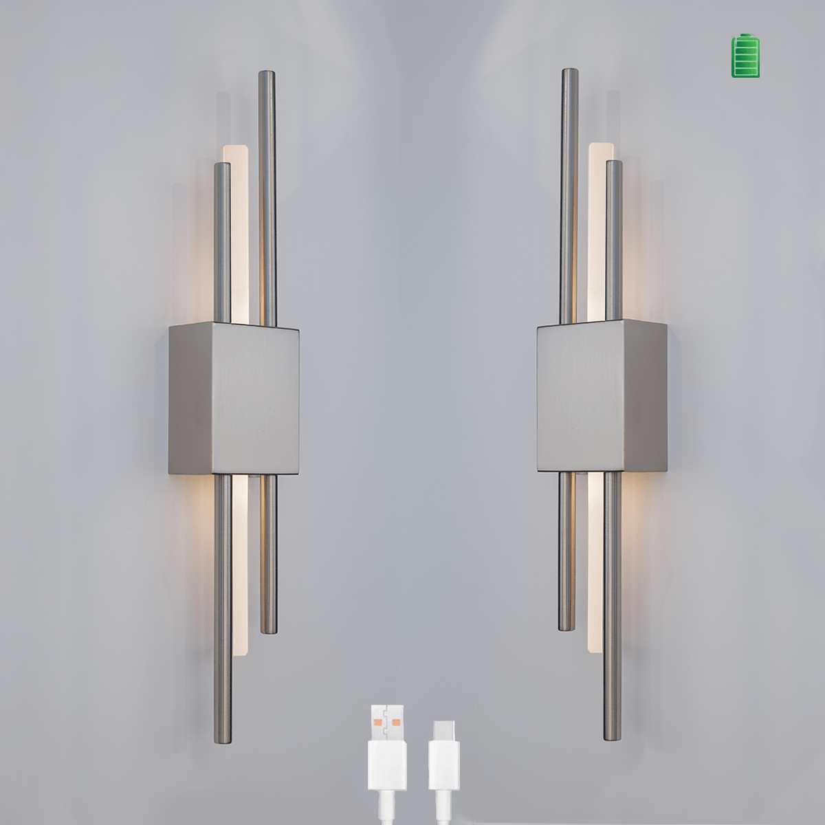 Glitch Wall Light • Silver • Battery • 2 Pack - Wall Lights - Haus of Interiors